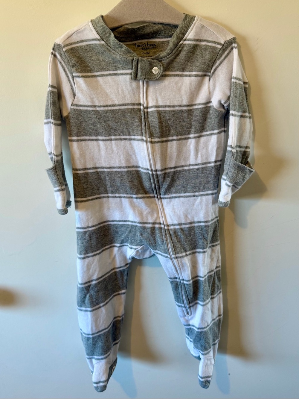 Burt's Bees Gray & White Striped Baby Footed One-Piece